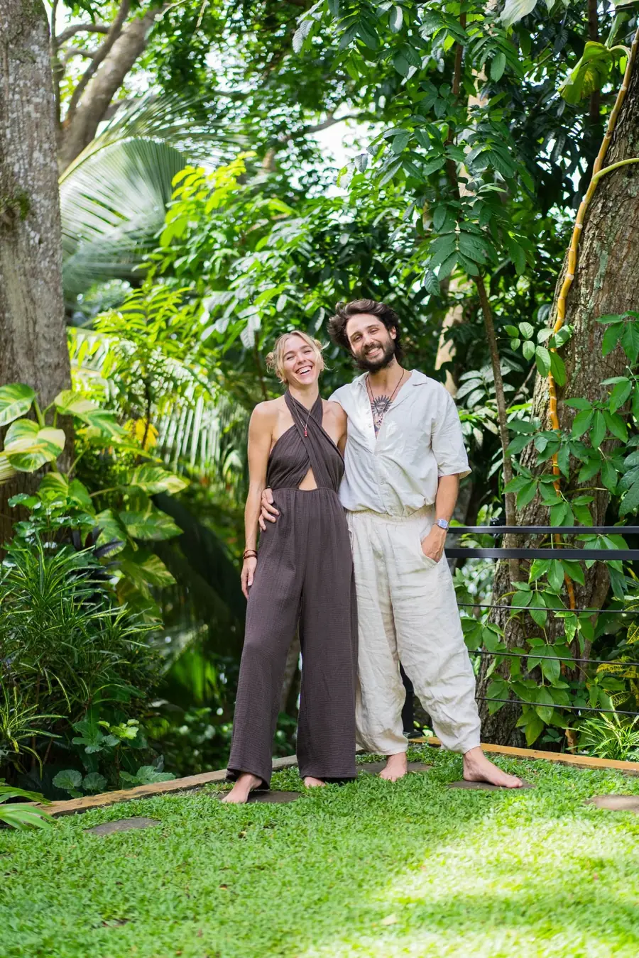 Aaron and Paige in the gardens at Lanka Yoga