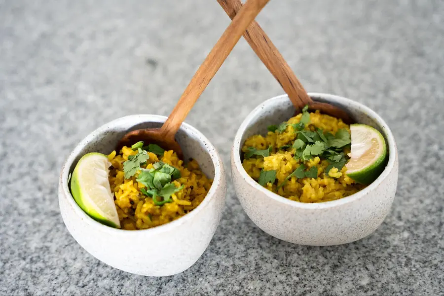 Two bowls of golden kitchari